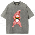Unisex Pride Pink Bear Printed Washed Tee