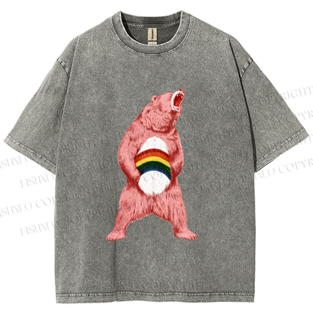 Unisex Pride Pink Bear Printed Washed Tee
