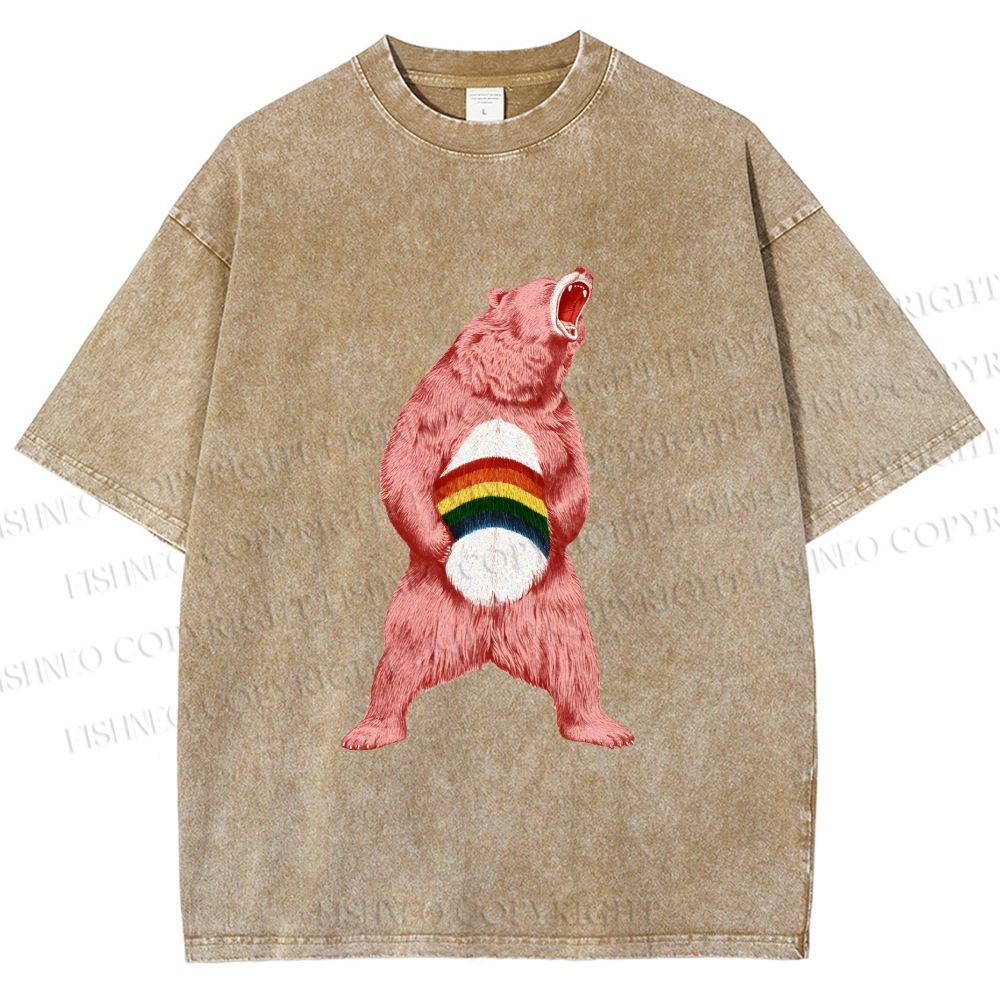 Unisex Pride Pink Bear Printed Washed Tee
