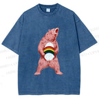 Unisex Pride Pink Bear Printed Washed Tee