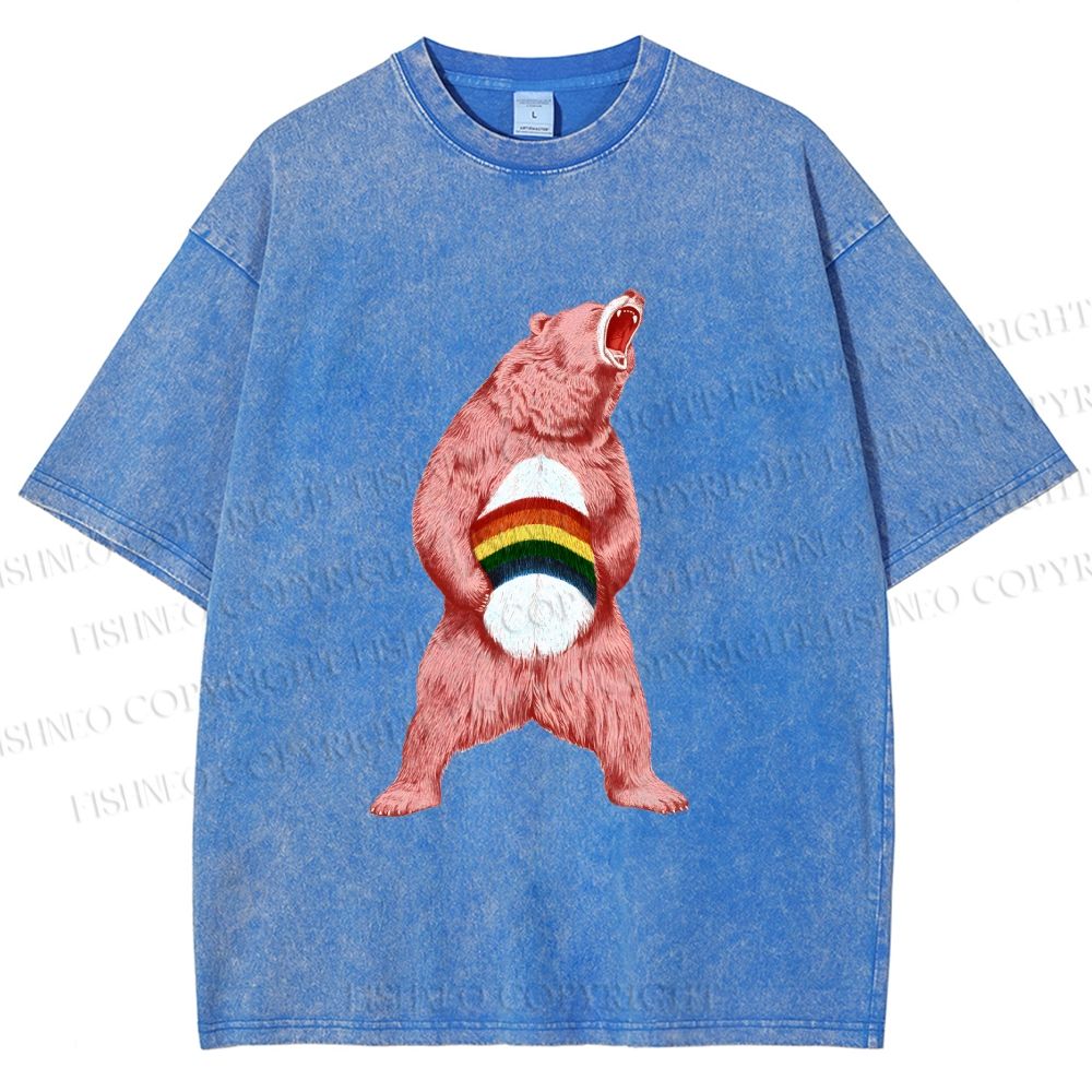 Unisex Pride Pink Bear Printed Washed Tee