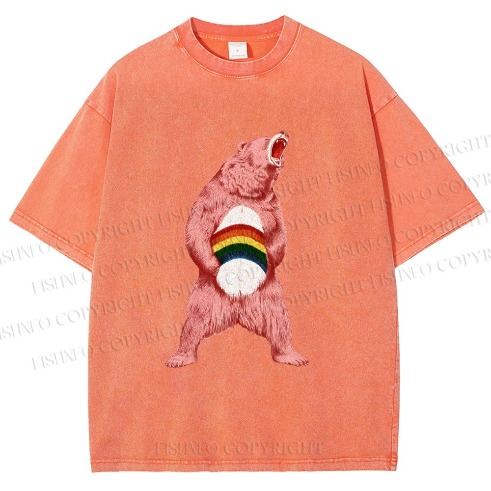 Unisex Pride Pink Bear Printed Washed Tee