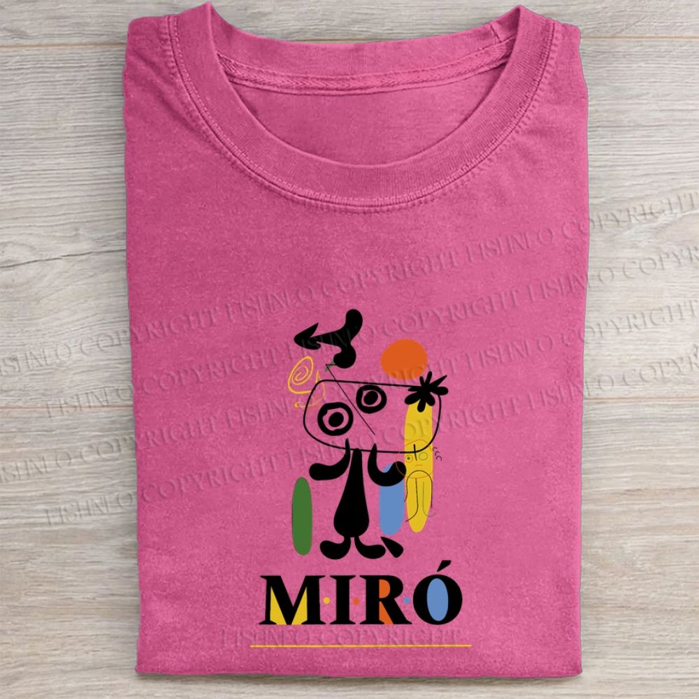 Joan Miró Style Dog Printed Washed Folded T-shirt