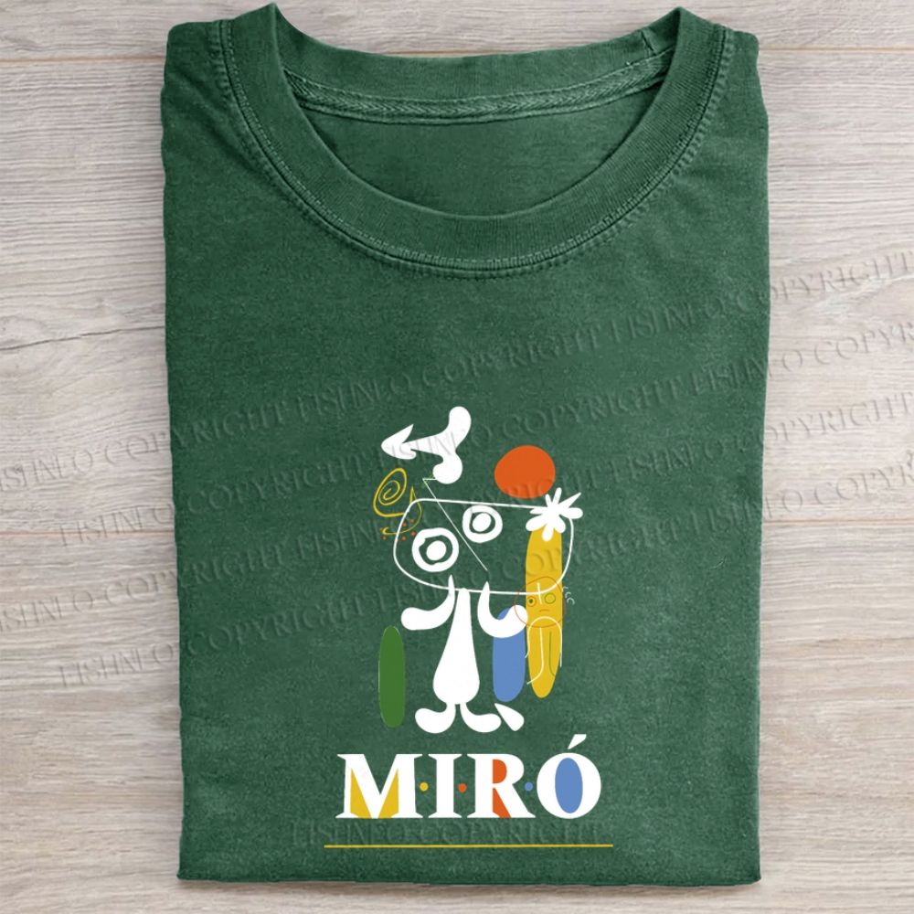 Joan Miró Style Dog Printed Washed Folded T-shirt