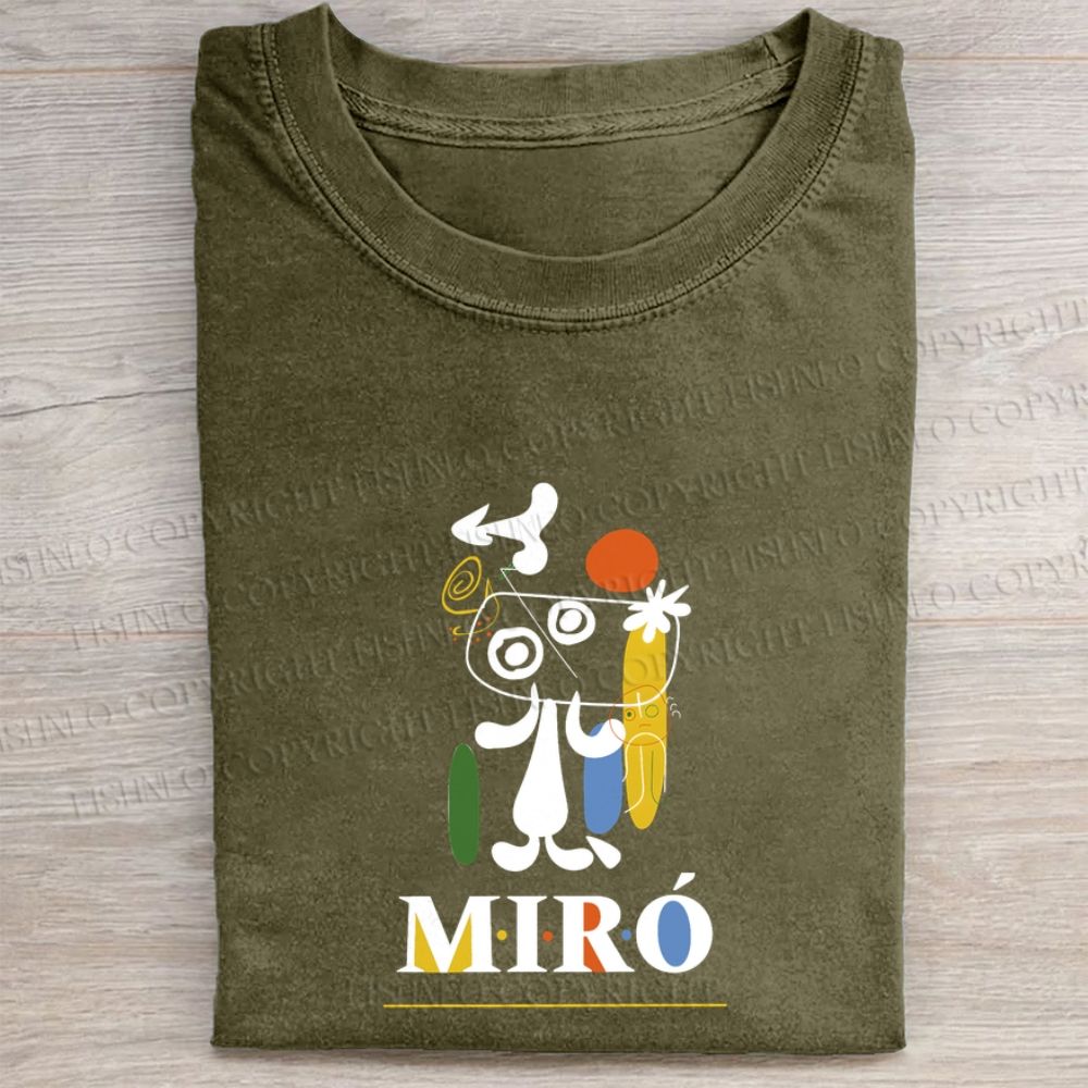 Joan Miró Style Dog Printed Washed Folded T-shirt