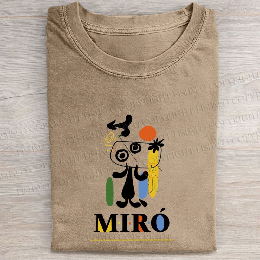 Joan Miró Style Dog Printed Washed Folded T-shirt