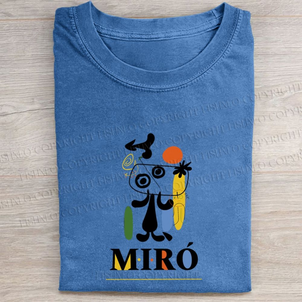 Joan Miró Style Dog Printed Washed Folded T-shirt