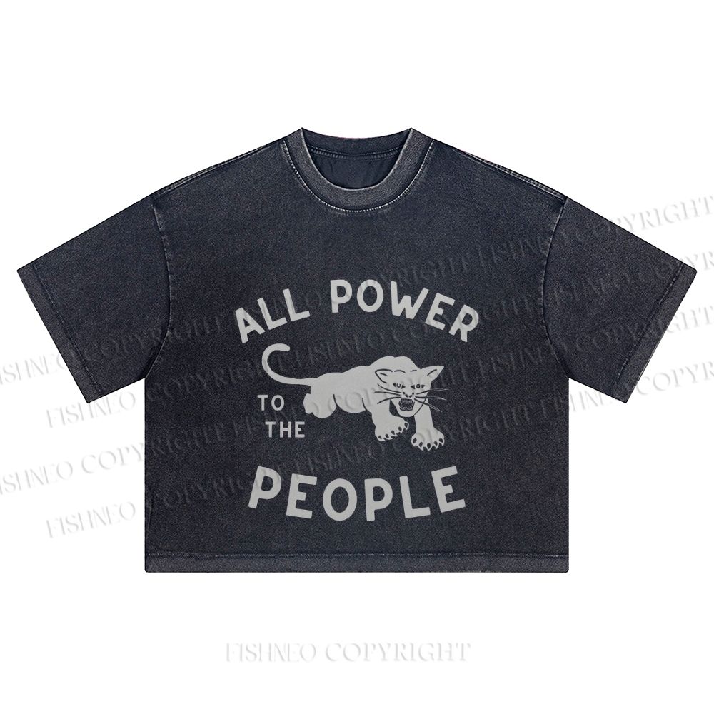 All Power To The People Black Panther Printed Washed Cropped T-Shirt
