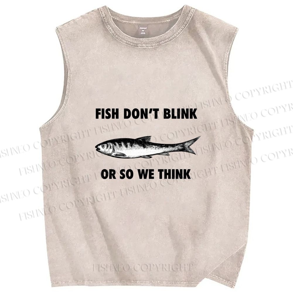 Unisex Fish Printed Washed Tank Top