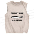 Unisex Fish Printed Washed Tank Top