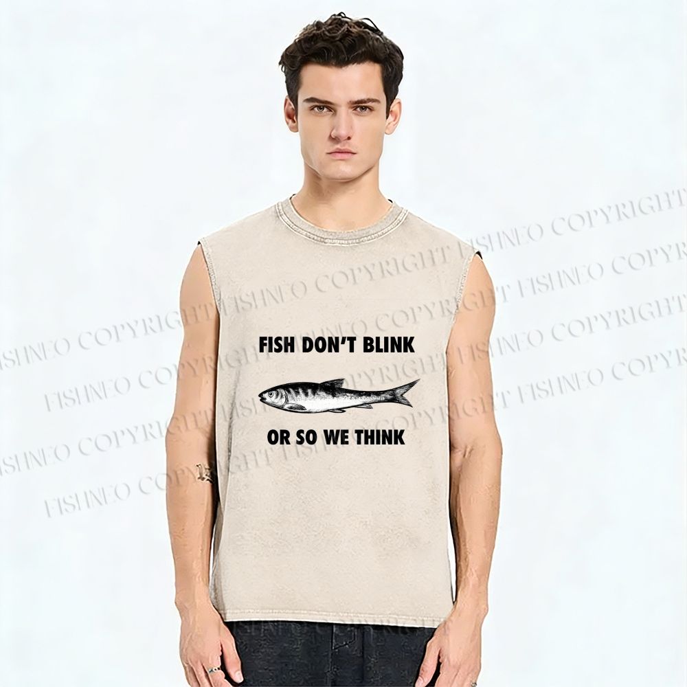 Unisex Fish Printed Washed Tank Top