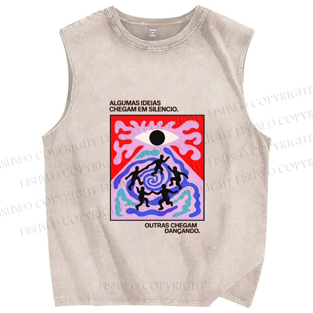Unisex Abstract Eye Printed Washed Tank Top