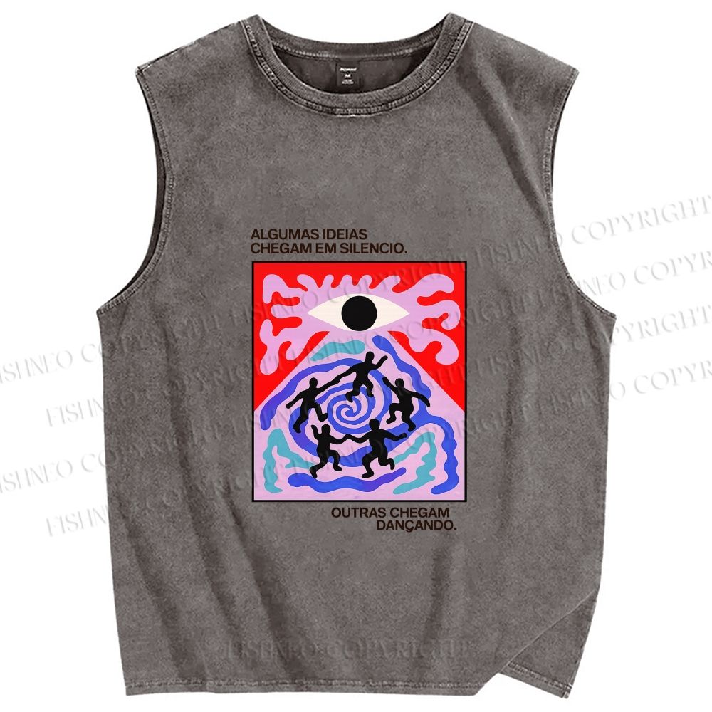Unisex Abstract Eye Printed Washed Tank Top