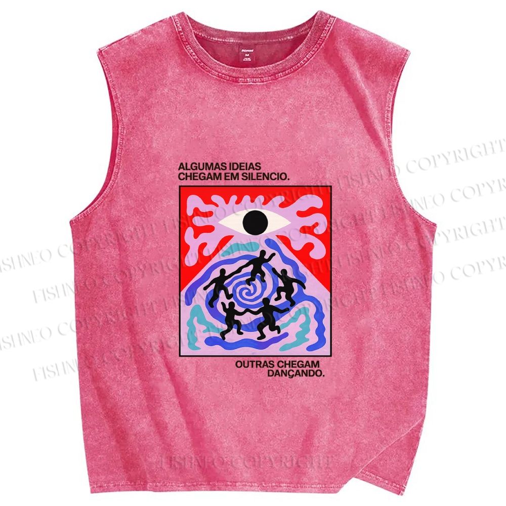 Unisex Abstract Eye Printed Washed Tank Top