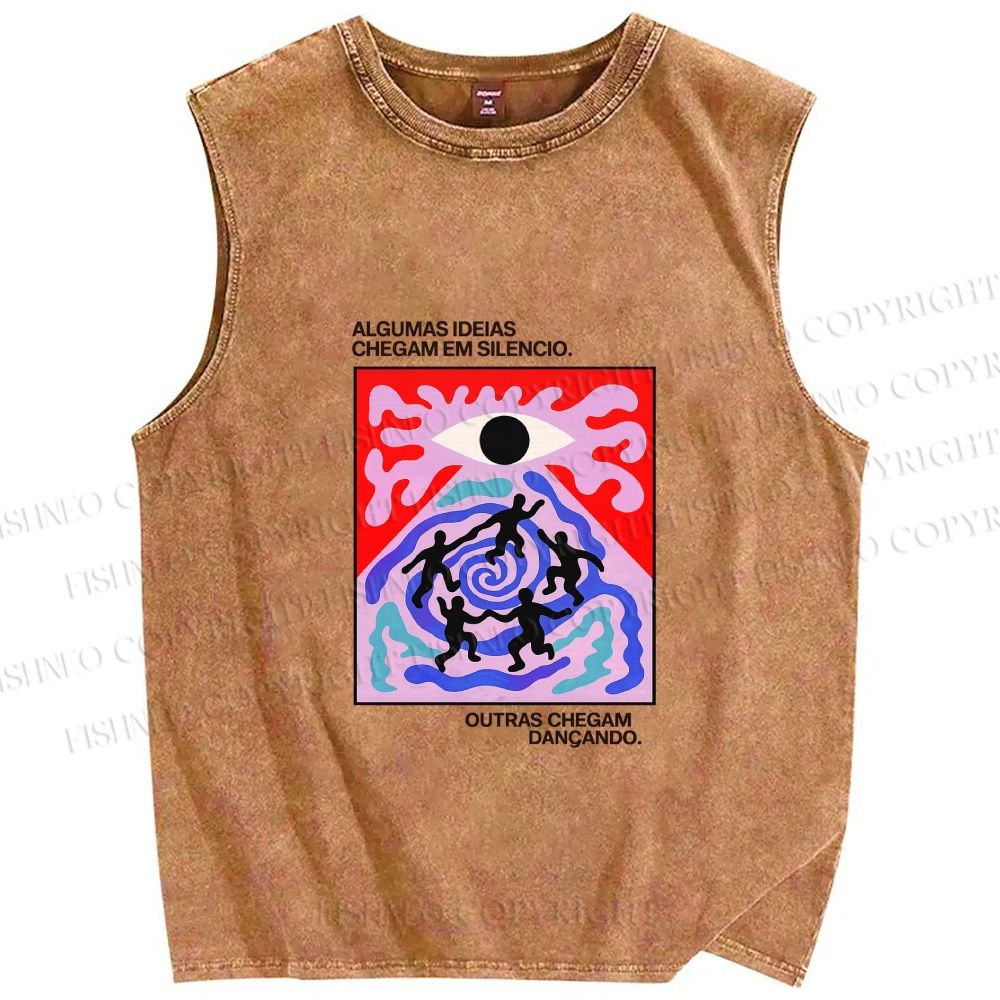 Unisex Abstract Eye Printed Washed Tank Top