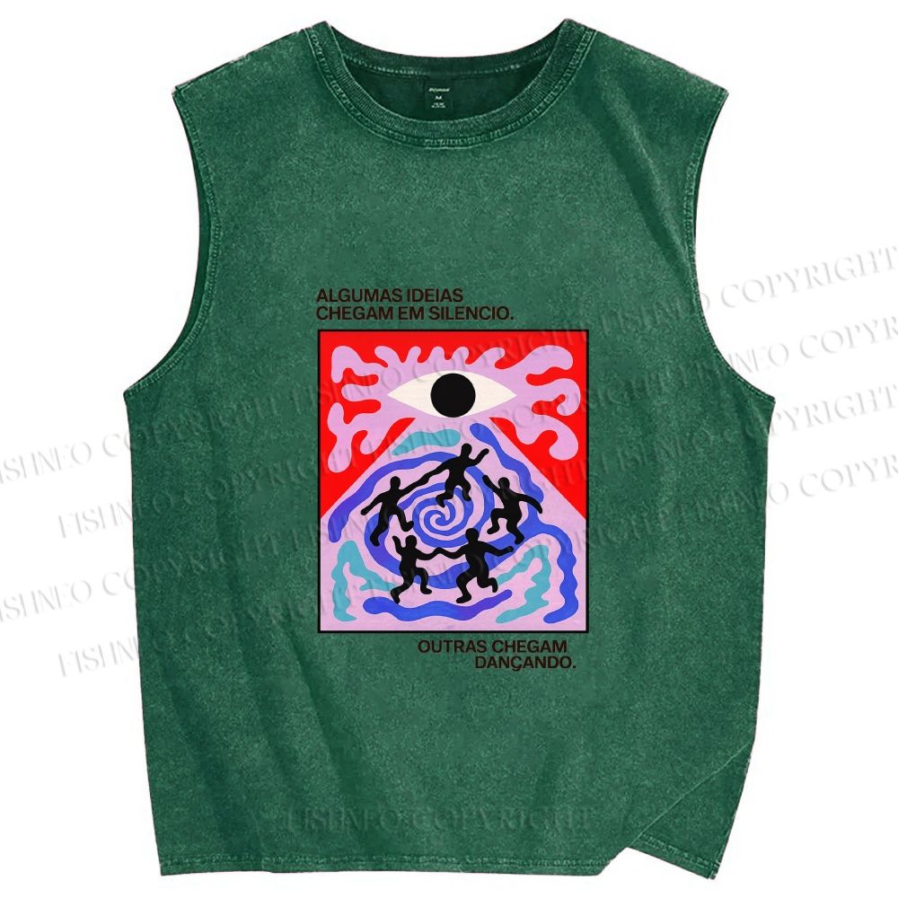 Unisex Abstract Eye Printed Washed Tank Top