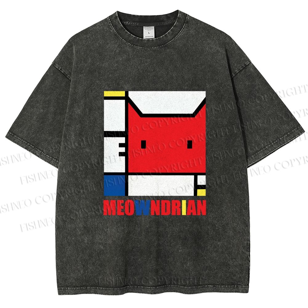 Unisex Meowndrian Printed Washed Tee