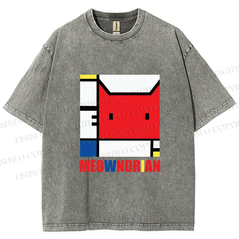 Unisex Meowndrian Printed Washed Tee