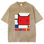Unisex Meowndrian Printed Washed Tee