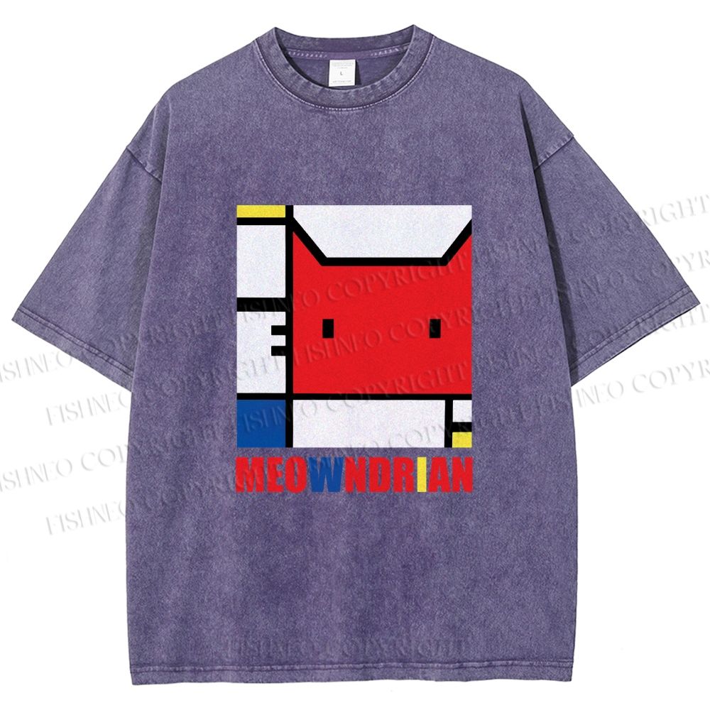 Unisex Meowndrian Printed Washed Tee