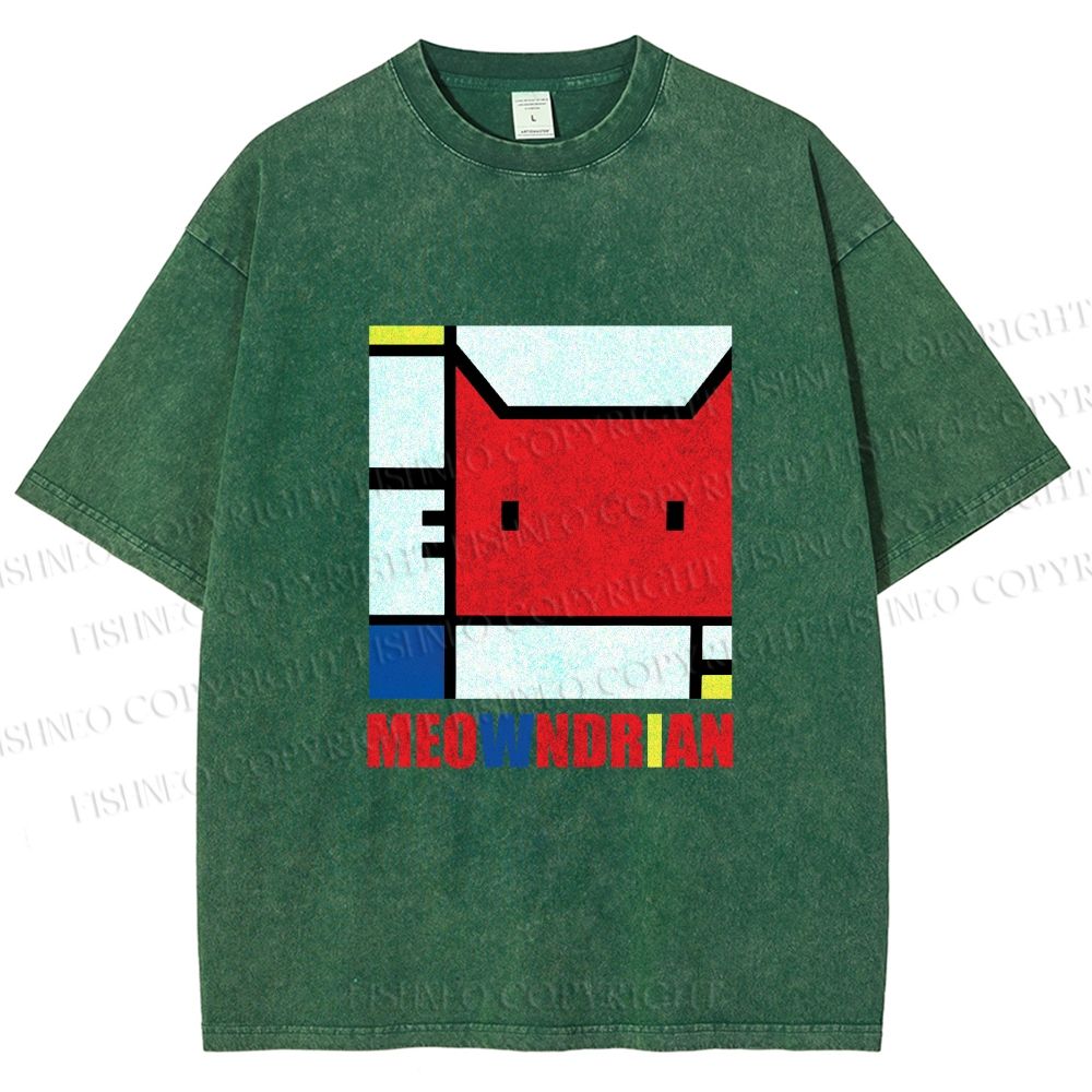Unisex Meowndrian Printed Washed Tee