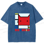 Unisex Meowndrian Printed Washed Tee