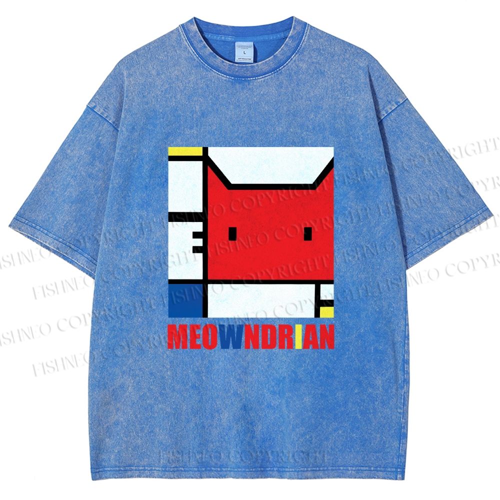 Unisex Meowndrian Printed Washed Tee