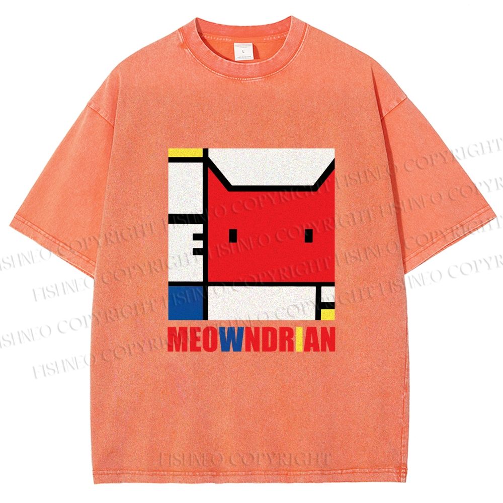 Unisex Meowndrian Printed Washed Tee