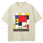 Unisex Mondrian Dachshund Printed Washed Tee