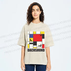 Unisex Mondrian Dachshund Printed Washed Tee