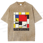 Unisex Mondrian Dachshund Printed Washed Tee