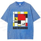 Unisex Mondrian Dachshund Printed Washed Tee