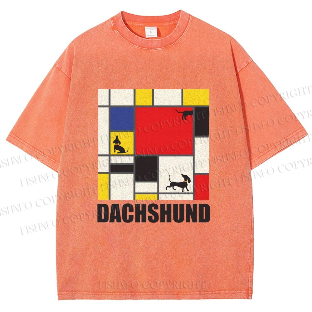 Unisex Mondrian Dachshund Printed Washed Tee
