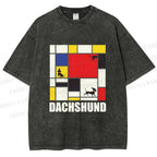 Unisex Mondrian Dachshund Printed Washed Tee