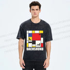 Unisex Mondrian Dachshund Printed Washed Tee