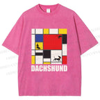 Unisex Mondrian Dachshund Printed Washed Tee