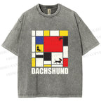 Unisex Mondrian Dachshund Printed Washed Tee