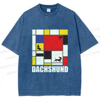 Unisex Mondrian Dachshund Printed Washed Tee
