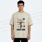 Unisex Lucky Luke Mondrian Printed Washed Tee