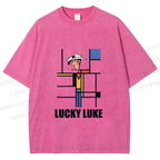 Unisex Lucky Luke Mondrian Printed Washed Tee
