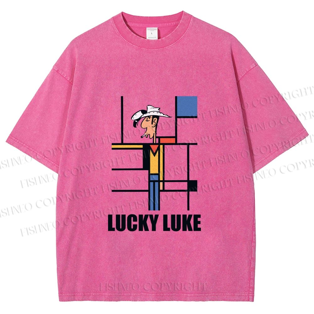 Unisex Lucky Luke Mondrian Printed Washed Tee