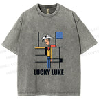 Unisex Lucky Luke Mondrian Printed Washed Tee