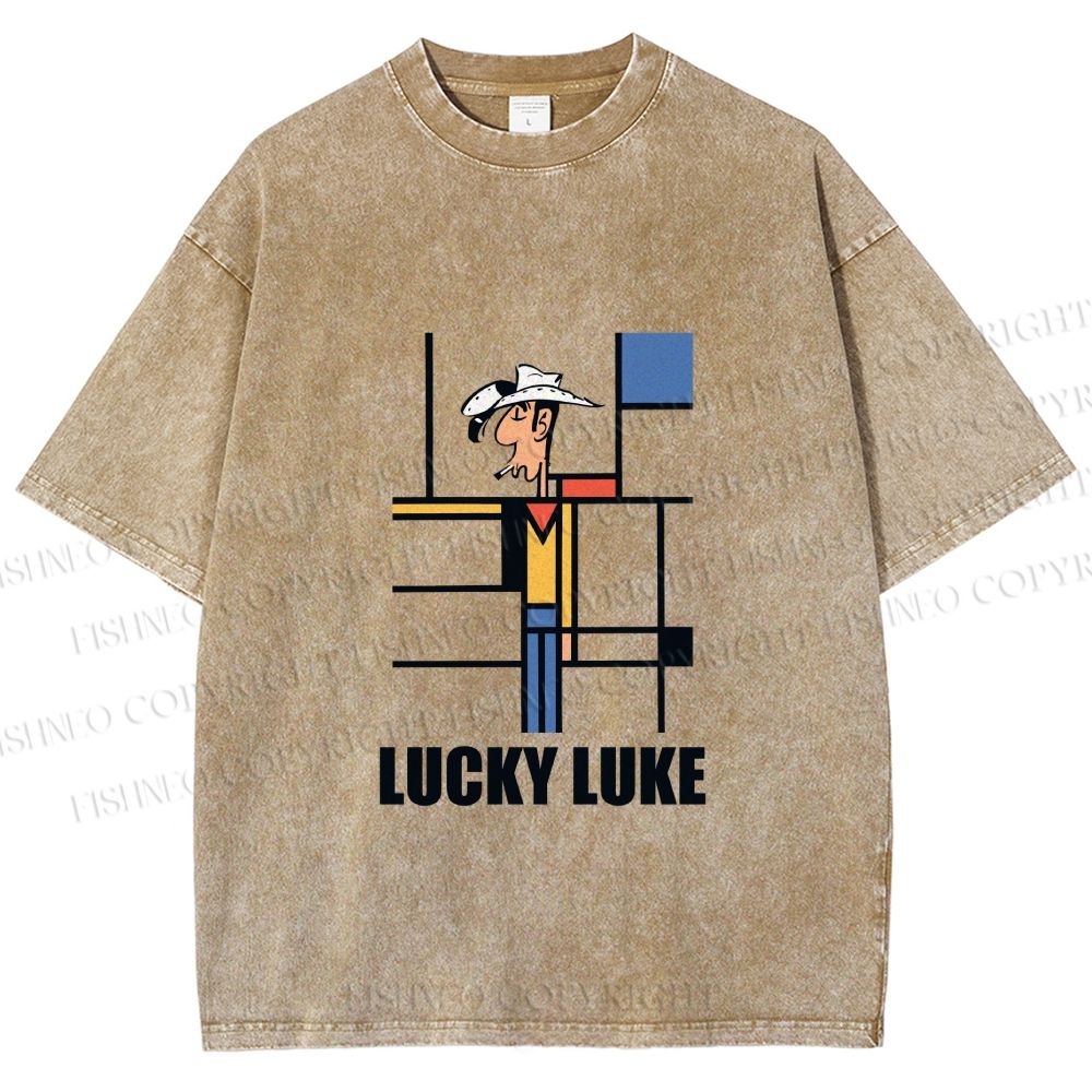 Unisex Lucky Luke Mondrian Printed Washed Tee