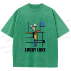 Unisex Lucky Luke Mondrian Printed Washed Tee
