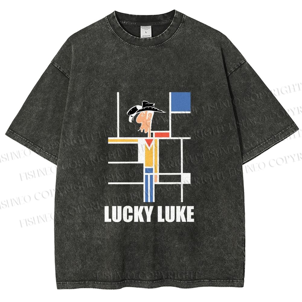 Unisex Lucky Luke Mondrian Printed Washed Tee