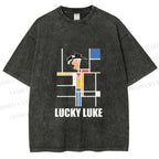 Unisex Lucky Luke Mondrian Printed Washed Tee