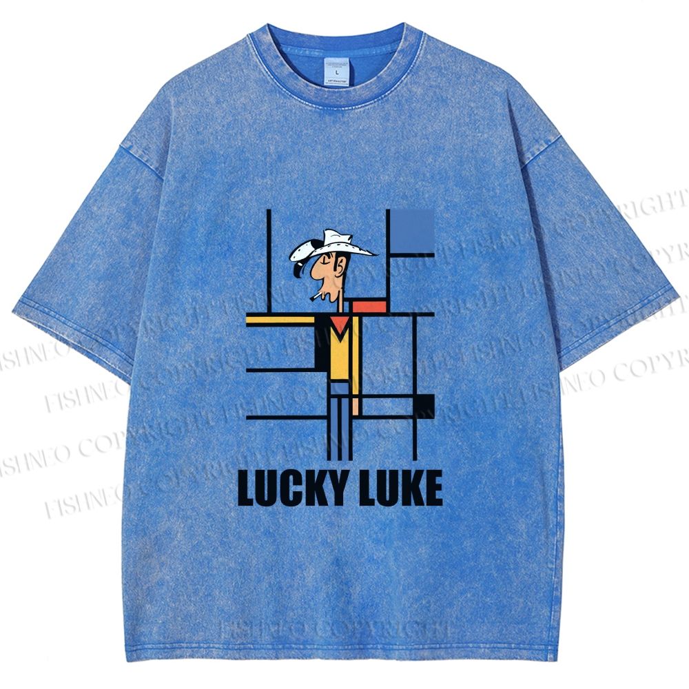 Unisex Lucky Luke Mondrian Printed Washed Tee