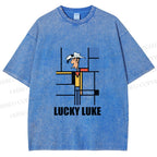 Unisex Lucky Luke Mondrian Printed Washed Tee