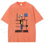 Unisex Lucky Luke Mondrian Printed Washed Tee