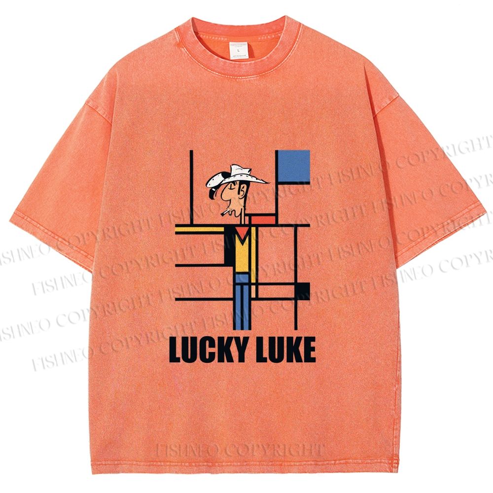 Unisex Lucky Luke Mondrian Printed Washed Tee